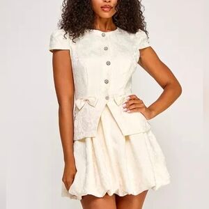 SENI & CADE Bow Trim Bubble Hem Short Dress